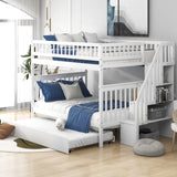 Hearth and Haven Xquisite Full over Full Bunk Bed with Trundle, Guardrail and Storage Staircase, White GX000402AAK-1