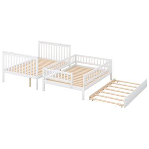 English Elm Full Full-over-Full Bunk Bed with Trundle & Staircase Storage, Solid Pine, Convertible to 3 Beds, Safe Guardrails White GX000402AAK-1