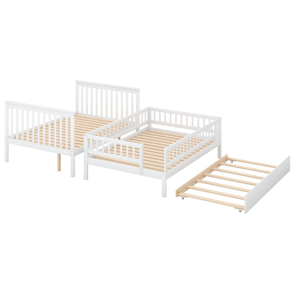 English Elm Full Full-over-Full Bunk Bed with Trundle & Staircase Storage, Solid Pine, Convertible to 3 Beds, Safe Guardrails White GX000402AAK-1