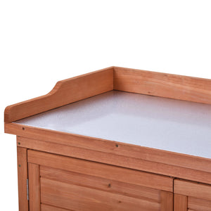 English Elm TOPMAX Outdoor Potting Bench 39" Rustic Fir Wood Workstation with Galvanized Top, 2-Tier Storage Hooks WF285324AAA