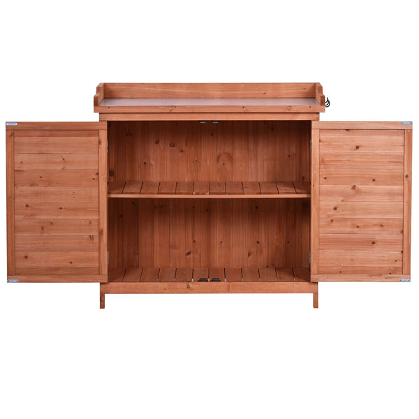 English Elm TOPMAX Outdoor Potting Bench 39" Rustic Fir Wood Workstation with Galvanized Top, 2-Tier Storage Hooks WF285324AAA