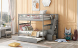 Hearth and Haven Xquisite Full over Full Bunk Bed with Trundle, Guardrail and Storage Staircase, Grey GX000402AAE-1