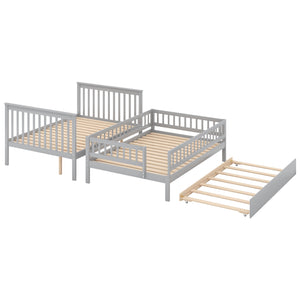 English Elm Full Full-over-Full Bunk Bed with Trundle & Staircase Storage, Solid Pine, Convertible to 3 Beds, Safe Guardrails Gray GX000402AAE-1