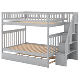 Hearth and Haven Xquisite Full over Full Bunk Bed with Trundle, Guardrail and Storage Staircase, Grey GX000402AAE-1