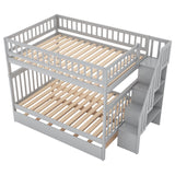 Hearth and Haven Xquisite Full over Full Bunk Bed with Trundle, Guardrail and Storage Staircase, Grey GX000402AAE-1