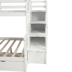 English Elm Twin Over Full Bunk Bed with Slide, Built-In Drawers and Ladder Storage, Sturdy Pine MDF Design White SM000109AAK-1