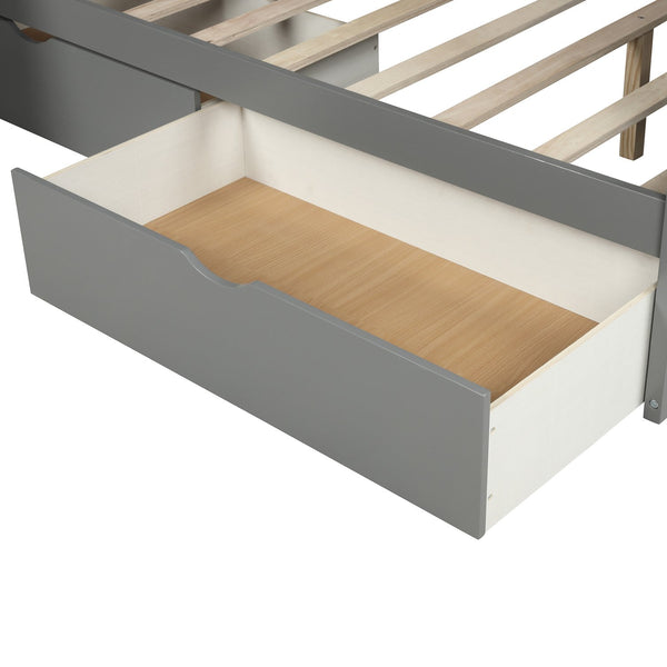 English Elm Twin Over Full Bunk Bed with Slide, Built-In Drawers and Ladder Storage, Sturdy Pine MDF Design Gray SM000109AAE-1