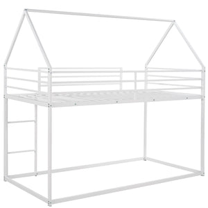 English Elm Twin House Bunk Bed with Built-In Ladder, Space-Saving Metal Frame, Low Profile Design for Kids' Rooms White WF283080AAK