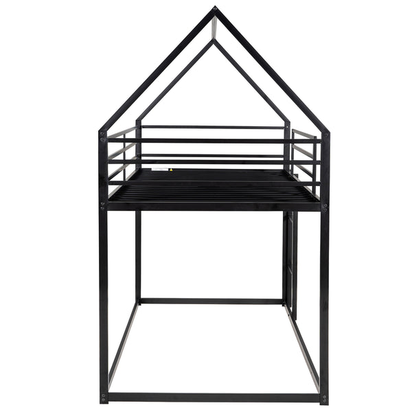 English Elm Twin House Bunk Bed with Built-In Ladder, Space-Saving Metal Frame, Low Profile Design for Kids' Rooms Black WF283080AAB