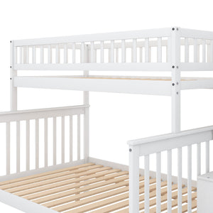 English Elm Twin Pine Twin-Over-Full Bunk Bed with Trundle and Staircase Storage, Space-Saving Durable Design White GX000403AAK-1