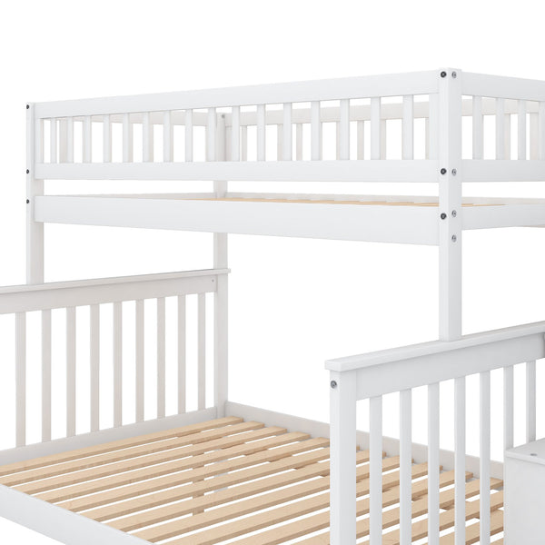 English Elm Twin Pine Twin-Over-Full Bunk Bed with Trundle and Staircase Storage, Space-Saving Durable Design White GX000403AAK-1