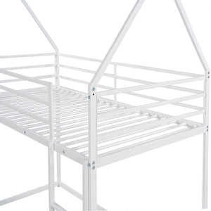 English Elm Twin House Bunk Bed with Built-In Ladder, Space-Saving Metal Frame, Low Profile Design for Kids' Rooms White WF283080AAK