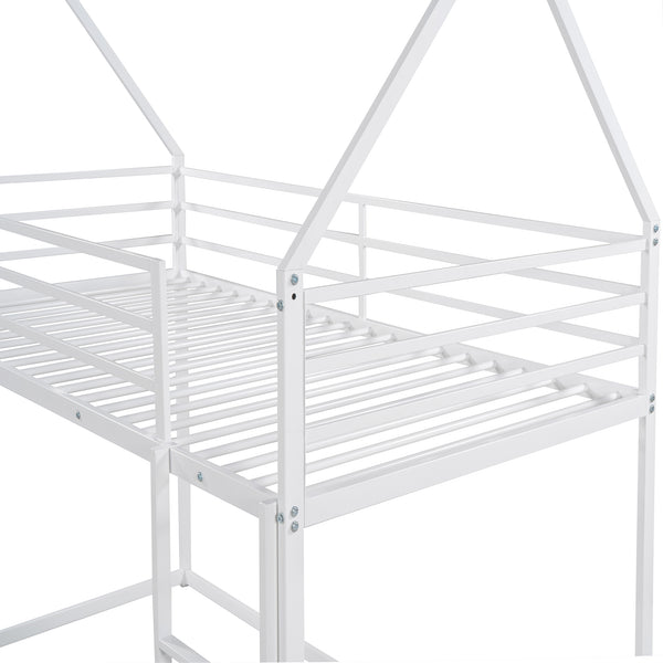 English Elm Twin House Bunk Bed with Built-In Ladder, Space-Saving Metal Frame, Low Profile Design for Kids' Rooms White WF283080AAK