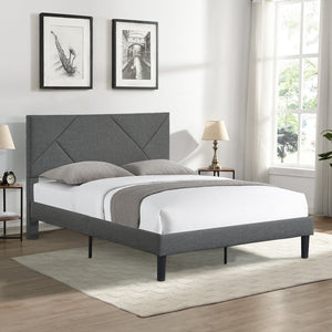 English Elm Full Size Upholstered Platform Bed Frame with Headboard, Gray Fabric, Strong Slats, No Box Spring Needed, Easy Assembly W21438522