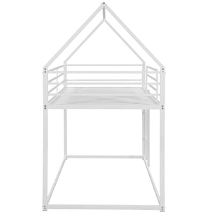 English Elm Twin House Bunk Bed with Built-In Ladder, Space-Saving Metal Frame, Low Profile Design for Kids' Rooms White WF283080AAK