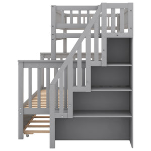 English Elm Twin Pine Twin-Over-Full Bunk Bed with Trundle and Staircase Storage, Space-Saving Durable Design Gray GX000403AAE-1