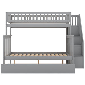 English Elm Twin Pine Twin-Over-Full Bunk Bed with Trundle and Staircase Storage, Space-Saving Durable Design Gray GX000403AAE-1