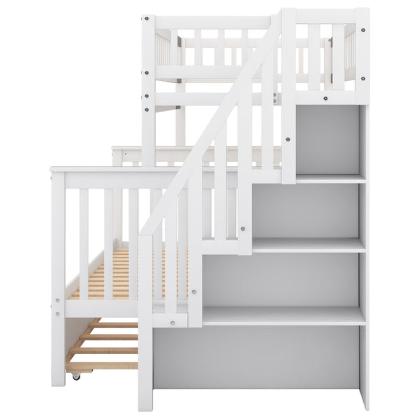 English Elm Twin Pine Twin-Over-Full Bunk Bed with Trundle and Staircase Storage, Space-Saving Durable Design White GX000403AAK-1
