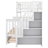 Hearth and Haven Spacey Twin over Full Bunk Bed with Trundle and Staircase, White GX000403AAK-1