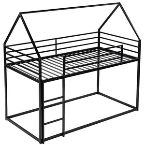 English Elm Twin House Bunk Bed with Built-In Ladder, Space-Saving Metal Frame, Low Profile Design for Kids' Rooms Black WF283080AAB