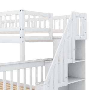 English Elm Twin Pine Twin-Over-Full Bunk Bed with Trundle and Staircase Storage, Space-Saving Durable Design White GX000403AAK-1