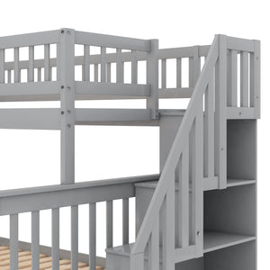 English Elm Twin Pine Twin-Over-Full Bunk Bed with Trundle and Staircase Storage, Space-Saving Durable Design Gray GX000403AAE-1