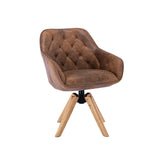 Microfiber Upholstered Tufted Office Chair with Wood Spider Leg, Coffee and Natural