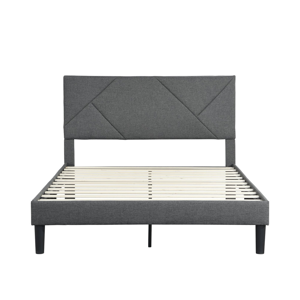 English Elm Full Size Upholstered Platform Bed Frame with Headboard, Gray Fabric, Strong Slats, No Box Spring Needed, Easy Assembly W21438522