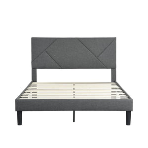English Elm Full Size Upholstered Platform Bed Frame with Headboard, Gray Fabric, Strong Slats, No Box Spring Needed, Easy Assembly W21438522