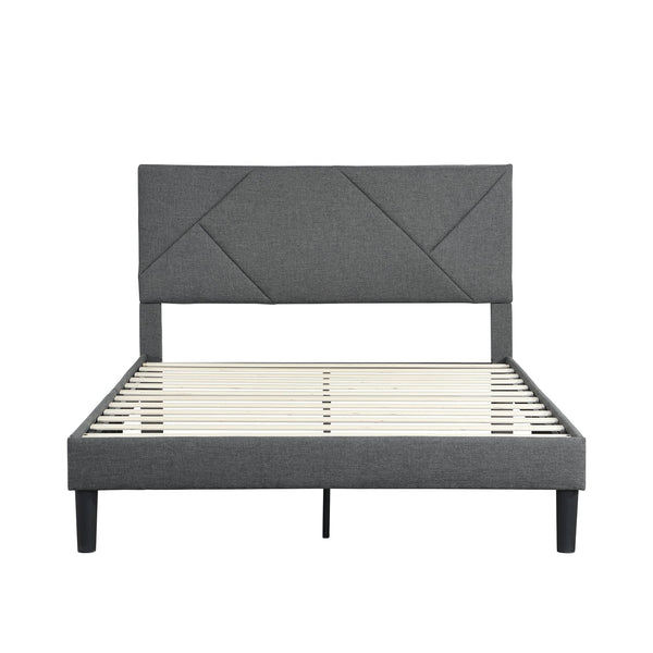 English Elm Full Size Upholstered Platform Bed Frame with Headboard, Gray Fabric, Strong Slats, No Box Spring Needed, Easy Assembly W21438522