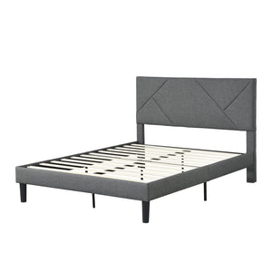 English Elm Full Size Upholstered Platform Bed Frame with Headboard, Gray Fabric, Strong Slats, No Box Spring Needed, Easy Assembly W21438522
