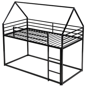 English Elm Twin House Bunk Bed with Built-In Ladder, Space-Saving Metal Frame, Low Profile Design for Kids' Rooms Black WF283080AAB