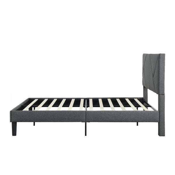 English Elm Full Size Upholstered Platform Bed Frame with Headboard, Gray Fabric, Strong Slats, No Box Spring Needed, Easy Assembly W21438522