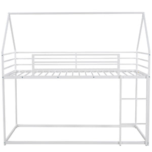 English Elm Twin House Bunk Bed with Built-In Ladder, Space-Saving Metal Frame, Low Profile Design for Kids' Rooms White WF283080AAK