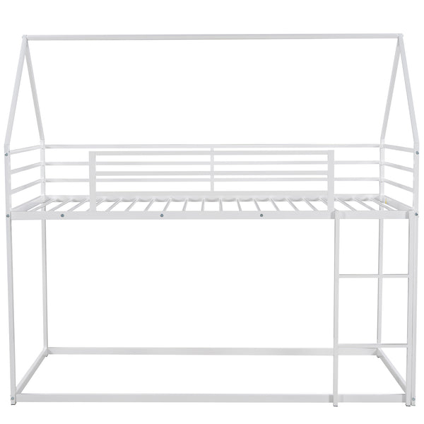 English Elm Twin House Bunk Bed with Built-In Ladder, Space-Saving Metal Frame, Low Profile Design for Kids' Rooms White WF283080AAK