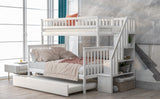 Hearth and Haven Spacey Twin over Full Bunk Bed with Trundle and Staircase, White GX000403AAK-1