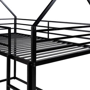 English Elm Twin House Bunk Bed with Built-In Ladder, Space-Saving Metal Frame, Low Profile Design for Kids' Rooms Black WF283080AAB