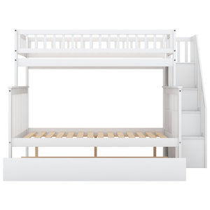 English Elm Twin Pine Twin-Over-Full Bunk Bed with Trundle and Staircase Storage, Space-Saving Durable Design White GX000403AAK-1