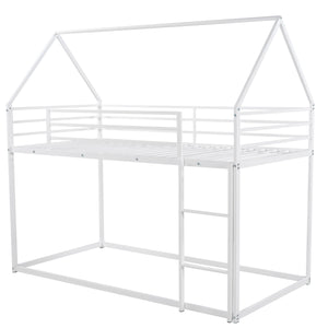 English Elm Twin House Bunk Bed with Built-In Ladder, Space-Saving Metal Frame, Low Profile Design for Kids' Rooms White WF283080AAK