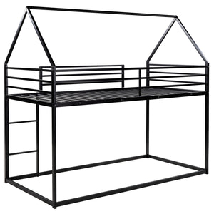 English Elm Twin House Bunk Bed with Built-In Ladder, Space-Saving Metal Frame, Low Profile Design for Kids' Rooms Black WF283080AAB