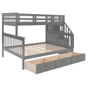 English Elm Stairway Twin Over Full Bunk Bed with Stair Storage Espresso Frame for Kids LT000219AAE