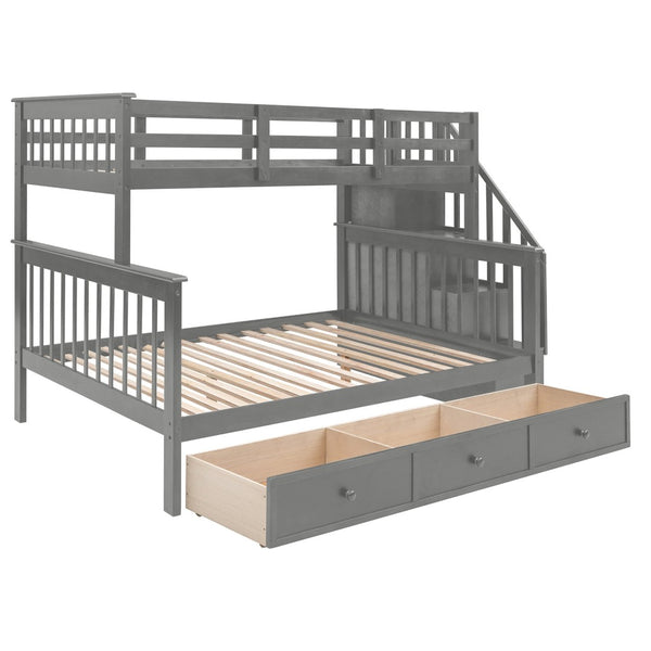 English Elm Stairway Twin Over Full Bunk Bed with Stair Storage Espresso Frame for Kids LT000219AAE-1