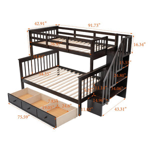 English Elm Stairway Twin Over Full Bunk Bed with Stair Storage Espresso Frame for Kids LT000219AAP-1