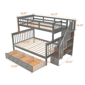 English Elm Stairway Twin Over Full Bunk Bed with Stair Storage Espresso Frame for Kids LT000219AAE-1
