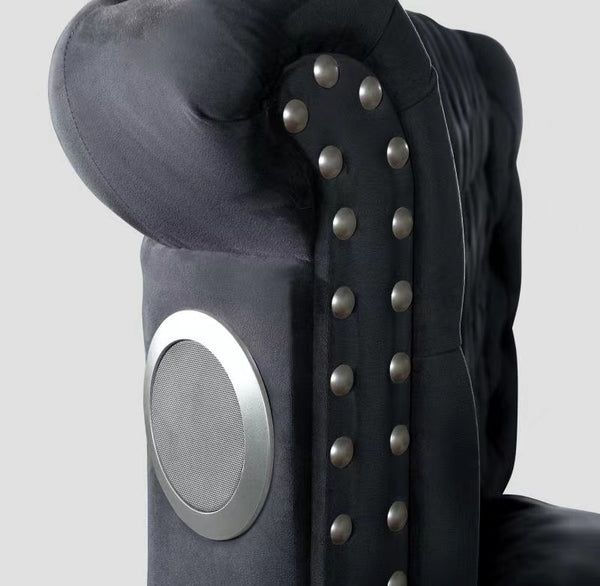 English Elm HAZEL King Tufted Velvet Upholstery Storage Bed with Nailhead Trim, USB Ports, Solid Wood Frame 733569317431