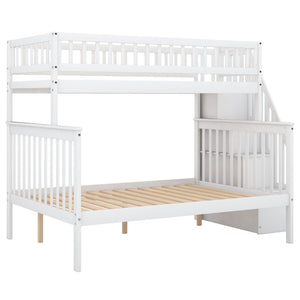 English Elm Twin Pine Twin over Full Staircase Bunk Bed with Built-In Storage, Guardrails & Solid Slat Kit for Kids Room Comfort and Safety White SM000296AAK-1