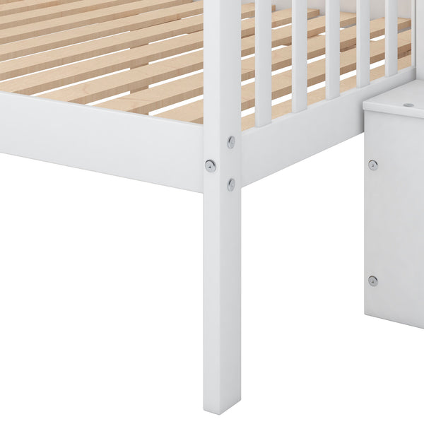 English Elm Twin Pine Twin over Full Staircase Bunk Bed with Built-In Storage, Guardrails & Solid Slat Kit for Kids Room Comfort and Safety White SM000296AAK-1