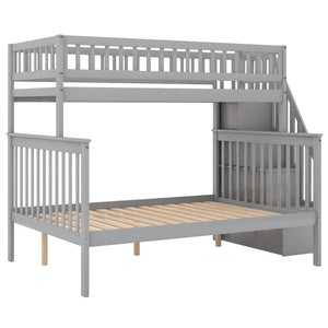 English Elm Twin Pine Twin over Full Staircase Bunk Bed with Built-In Storage, Guardrails & Solid Slat Kit for Kids Room Comfort and Safety Gray SM000296AAE-1