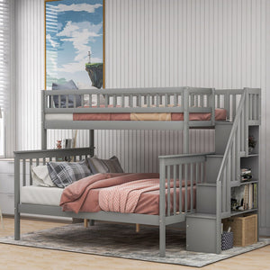 English Elm Twin Pine Twin over Full Staircase Bunk Bed with Built-In Storage, Guardrails & Solid Slat Kit for Kids Room Comfort and Safety Gray SM000296AAE-1