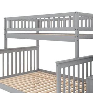 English Elm Twin Pine Twin over Full Staircase Bunk Bed with Built-In Storage, Guardrails & Solid Slat Kit for Kids Room Comfort and Safety Gray SM000296AAE-1